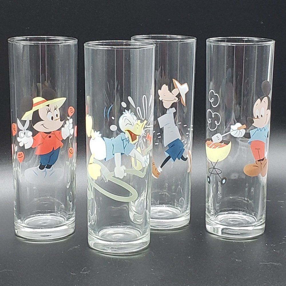 Disney Set of 4 Vintage Mickey Mouse & Friends Gardening BBQ Iced Tea Glasses - Picture 4 of 12